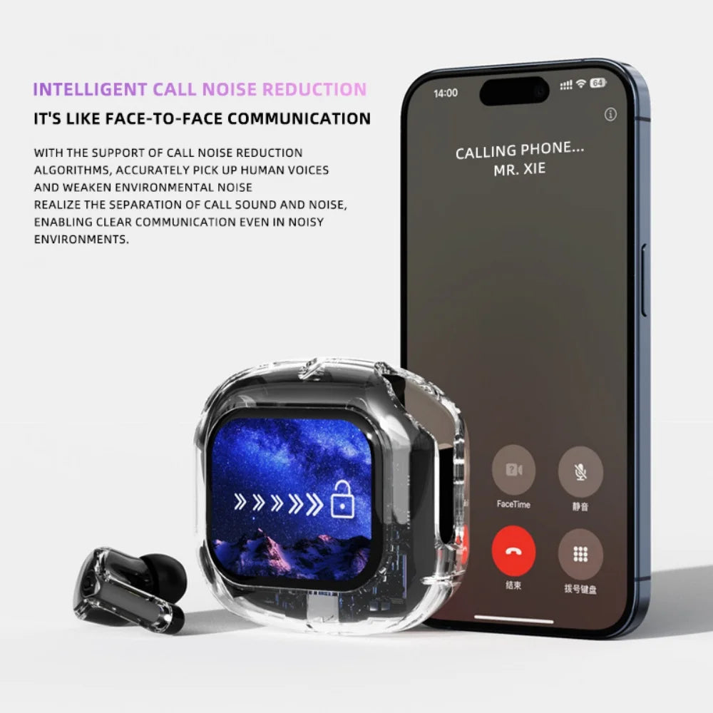 Wireless Bluetooth-compatible Earphones Intelligent Touch Color LCD Screen TWS Earbuds HIFI Noise Reduction Stereo Earphones