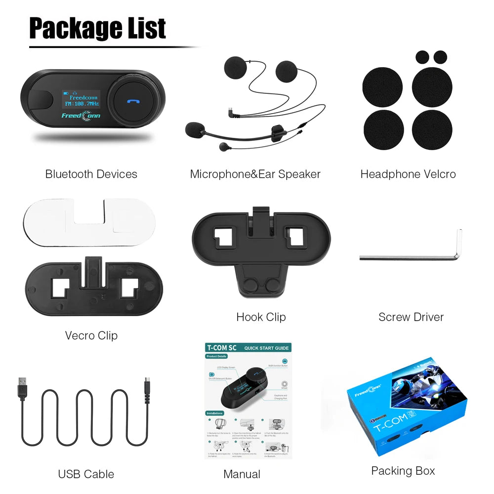 Freedconn T Com SC Bluetooth Motorcycle Intercom Helmet Headsets Wireless Communication Interphone BT 5.0 Music Share 10 Riders
