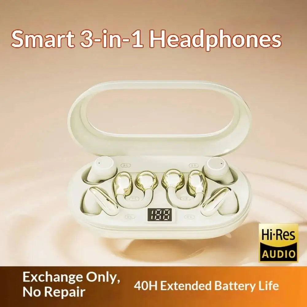 Wireless In-Ear Sleep Bluetooth 6.0 Earphones Heavy Bass Hifi Semi in Ear & Ear-Clip 3 in 1 Earbuds Long Battery Life For Sports