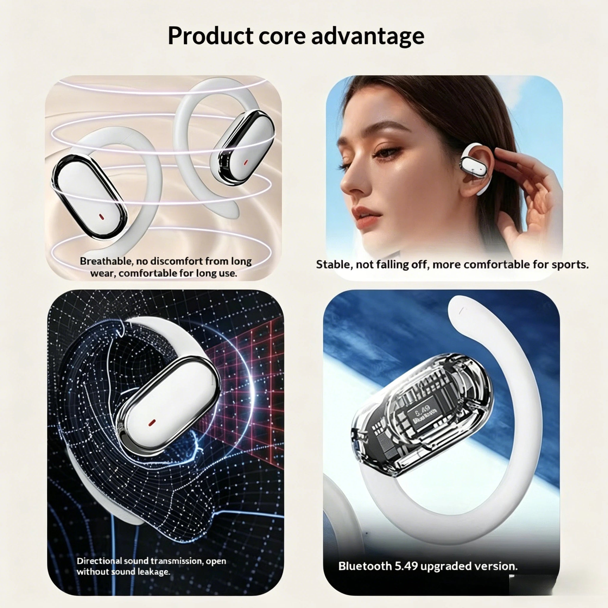 Bluetooth Open Ear Earhook Earbuds Wireless Headphones with Smart LED Display Comfort Fit Built-in Microphone for Clear Audio