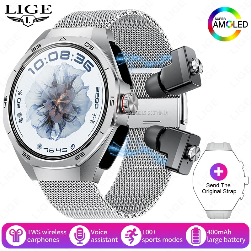 TWS 2-in-1 Smart Watch with Headphones Sports Play Music Bluetooth Headset Call Men Health Monitor NFC Women Smartwatch Earbuds