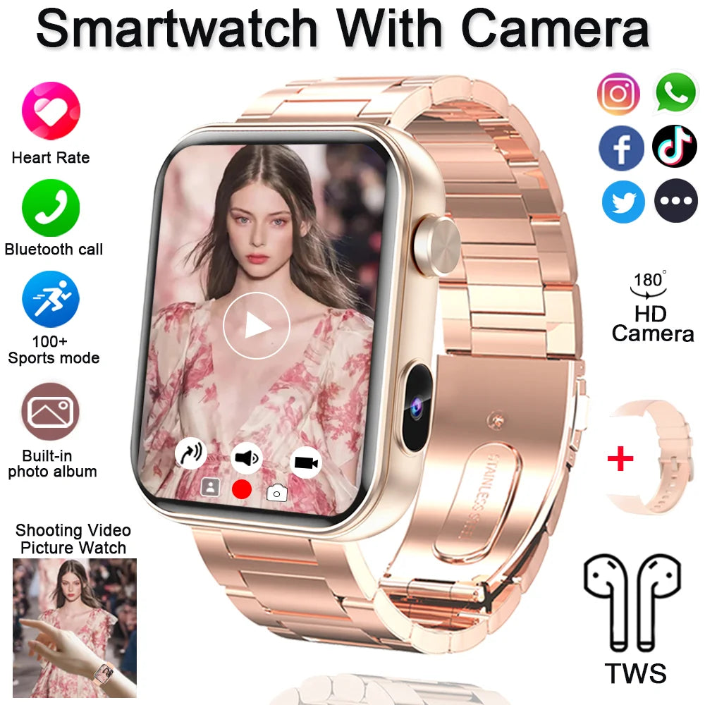 2025 New Smart Watch with Camera Record Videos Sync Phone Camera Large Memory Dynamic Video Dial Music Bluetooth Call Smartwatch