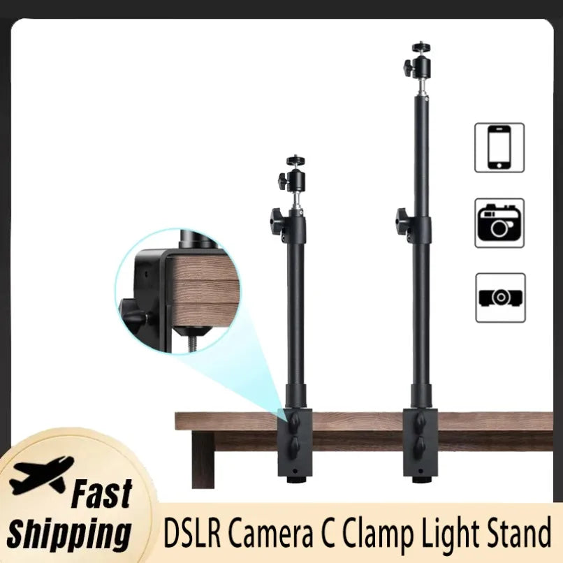 DSLR Camera Clamp Light Stand Adjustable Desk Mount Stand with Ball Head for Phone Camera Webcam Live Streaming Video Recording