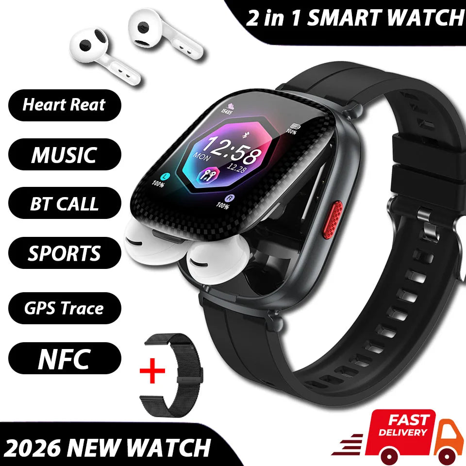 TWS 2 In 1 Smartwatch Earphones Sports Smart Watch Wireless Bluetooth Calling Health Monitor Fitness Record Watches With Headset
