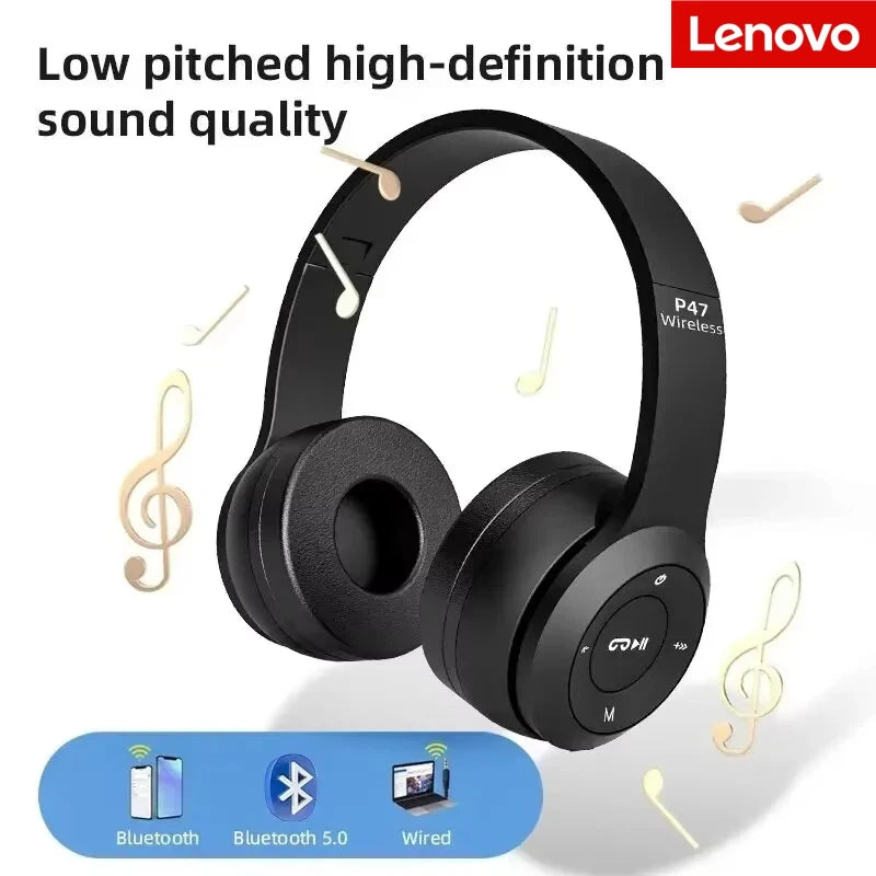 Lenovo Portable Foldable Headmounted Bluetooth 5.0 Multifunctional Wireless Headset For Bluetooth connection Wired Connection