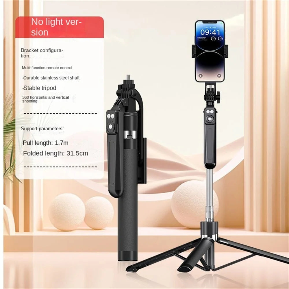 FANGTUOSI 2025 New Expandable Phone Tripod Stand Selfie Stick With Fill Light With Detachable BT Wireless Remote for Smartphone