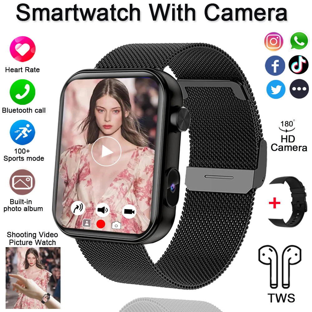 2025 New Smart Watch with Camera Record Videos Sync Phone Camera Large Memory Dynamic Video Dial Music Bluetooth Call Smartwatch