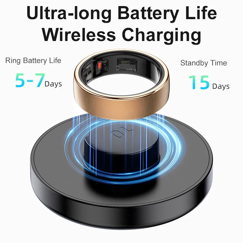 R10 Smart Ring Men Women with Wireless Charging,Health and Sleep Monitor,5ATM Waterproof, Multi-sport Mode For Android IOS Phone
