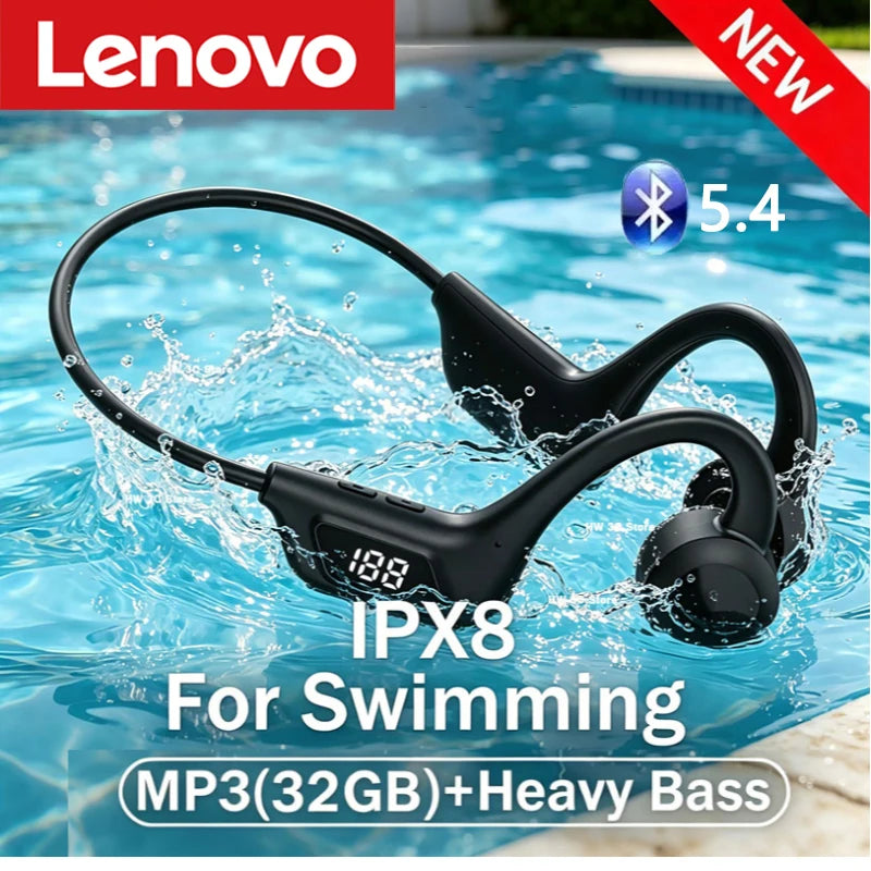 Lenovo Wireless Bone Conduction Headphones Bluetooth Earphone Sport Swimming Bluetooth Compatible Headphone Hand-free With Mic