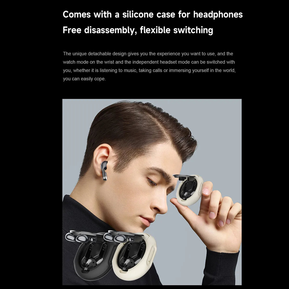 Smart Watch Earphone Built in Bluetooth Call Voice Assistant Music Play 1.46inch 360*360HD Dispaly Smartwatch for Android IOS