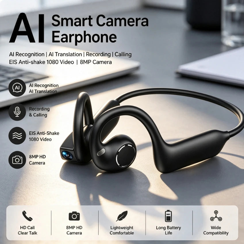 2026 New Smart Earphones Dynamic Sound Effects Music Bluetooth HD Calls 800W Smart Camera Real-time Translation Smart Earphones