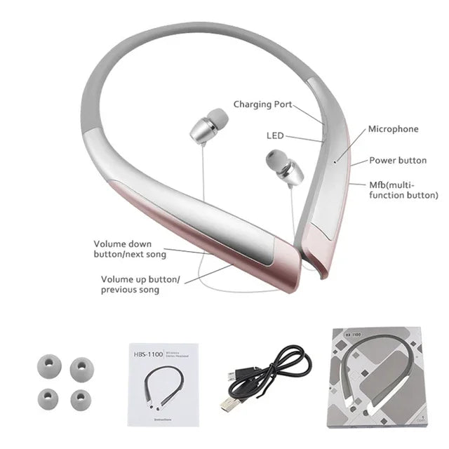 Universal Mini Wireless Headphones HBS1100 Bluetooth Headset Wireless Hanging Neck Sports Stereo Music Bluetooth CSR Dual Ear