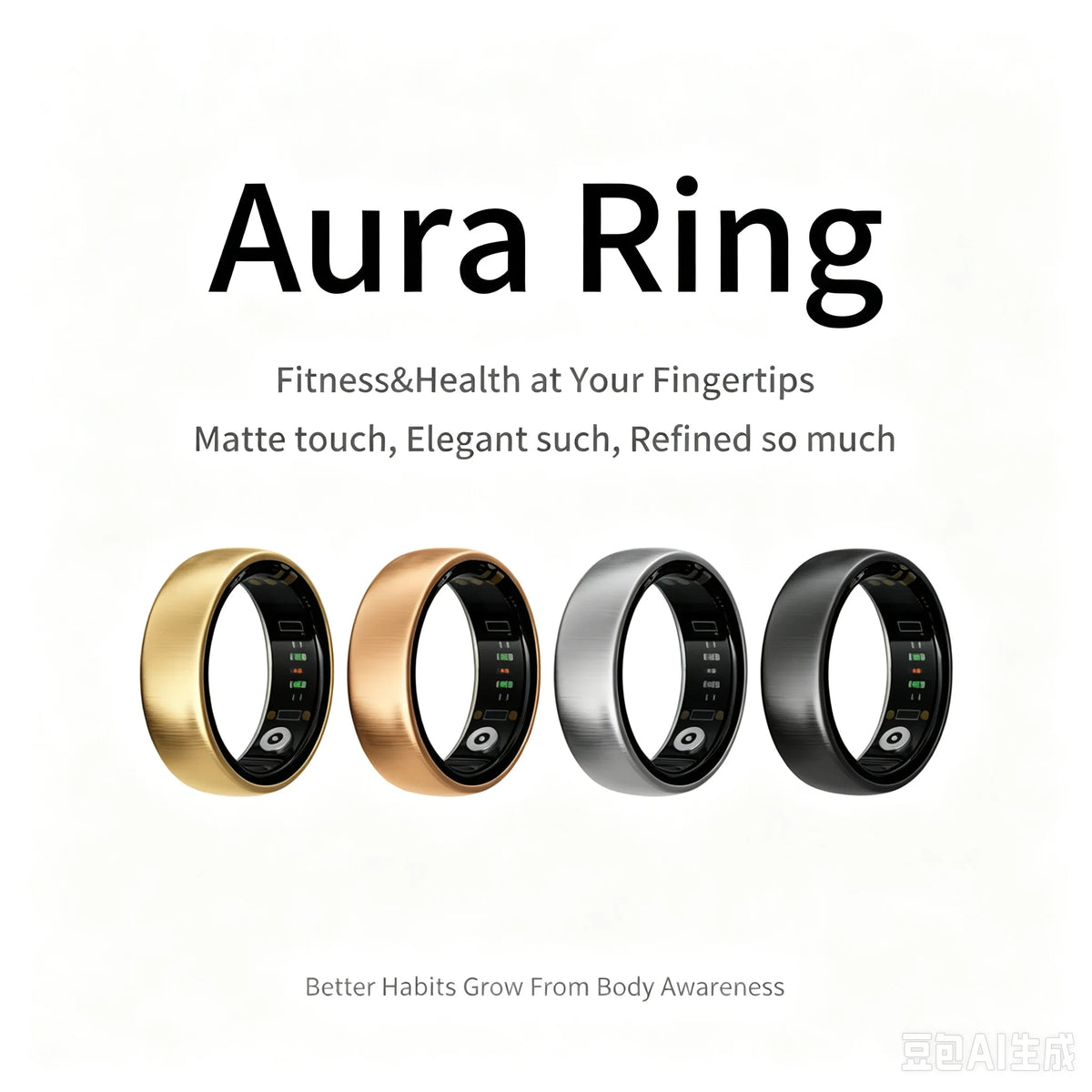 AURA Matt Smart Ring, Fitness & Health Tracker, Sleep and Temperature Monitoring Long‑Lasting Battery GPS Tracking for Men Woman