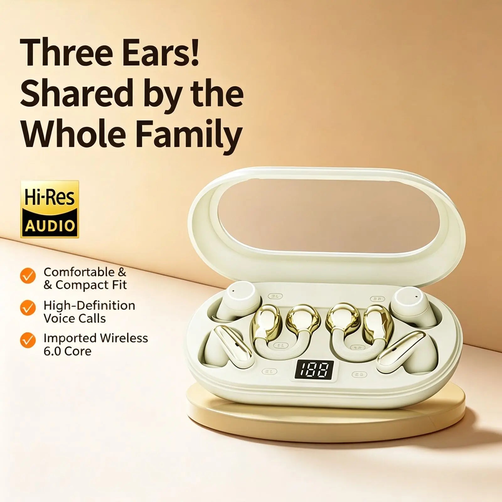 Wireless In-Ear Sleep Bluetooth 6.0 Earphones Heavy Bass Hifi Semi in Ear & Ear-Clip 3 in 1 Earbuds Long Battery Life For Sports
