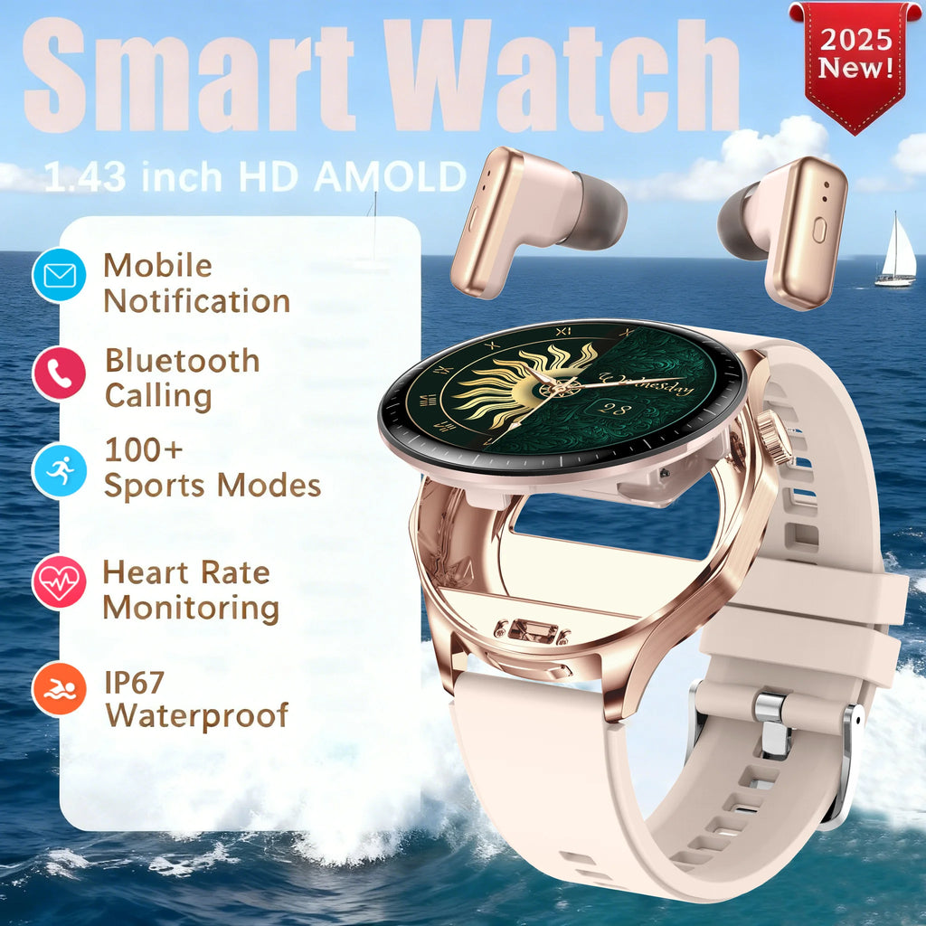 Smartwatch 1.43-inch AMOLED HDscreen 2-in-1 earphone model watch 100+sport AI noise reduction thinlight design health monitoring