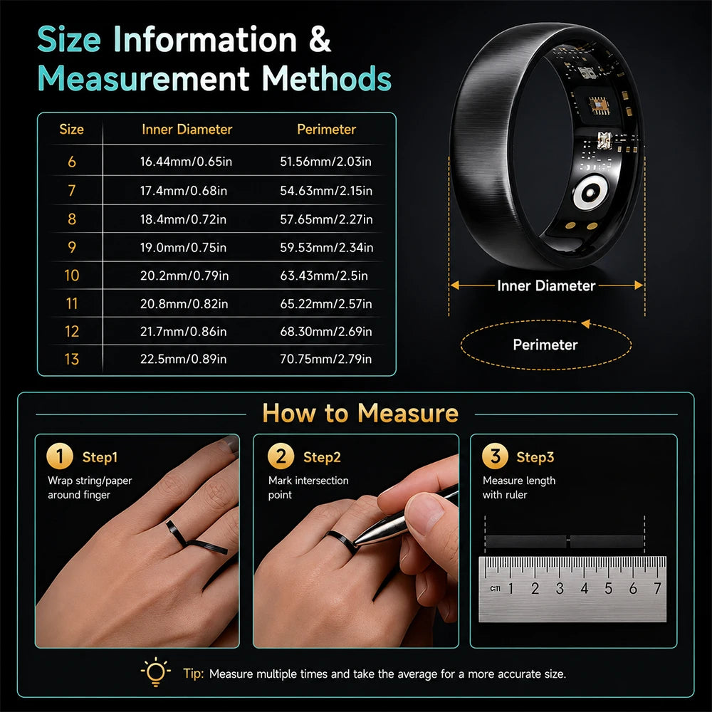 AURA Matt Smart Ring, Fitness & Health Tracker, Sleep and Temperature Monitoring Long‑Lasting Battery GPS Tracking for Men Woman