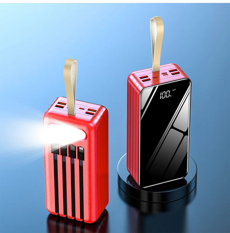 100000mAh Fast Charging Power Bank with Built-in Cable Large Capacity Digital Display Portable Charger