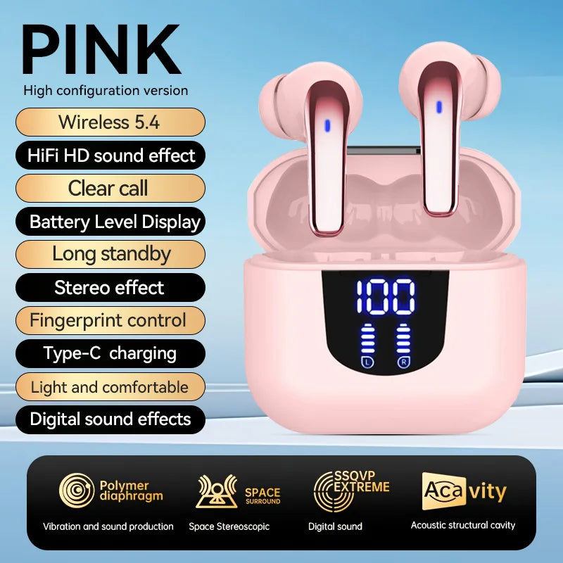 Bluetooth 5.4 Earphones HIFI Audio Low Power Earbuds Wireless Sports Earphones Waterproof Active Noise Reduction Earphones