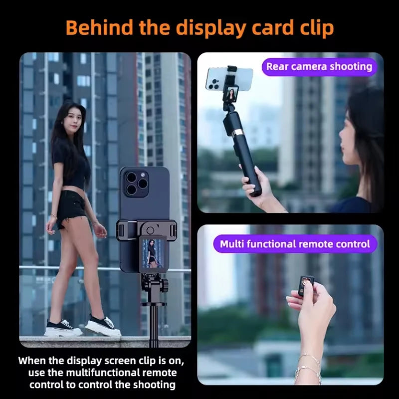 Wireless Selfie Stick Tripod Stand with Remote and Small Screen Casting Selfie Monitor for Smartphone Selfie Live Streaming