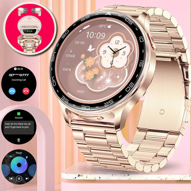 2026 New TWS Smartwatch Earphone 2 In 1 Women Watches with Earbuds Strong Sound Effects Music Lover Waterproof Ladies Smartwatch