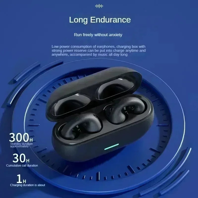 Bluetooth Headset 5.3 Wireless Air Conduction Headphones Clip Ear Music Noise Canceling HD Call Sports Gaming Earphone