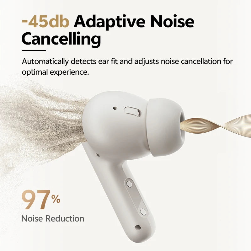 QCY Buds ANC -45dB Adaptive Noise Cancelling Wireless Bluetooth 5.4 Earbuds 6 Mics Clear Call 10mm Dynamic Driver Earphone 25Hrs