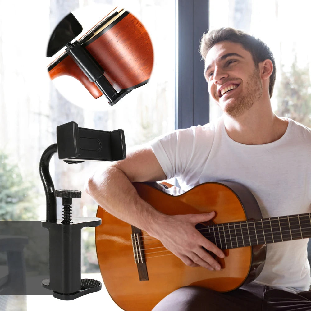 Multi-Purpose Guitar Adjustable Phone Support Hands-Free Guitar Stand Holder  Camera Clamp for Recording Video-Calling Streaming