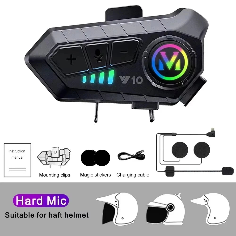 Y10 Bluetooth 5.3 Helmet Headset Wireless Hands-free Call Phone Kit Motorcycle Waterproof Earphone Music Player Speaker for Moto