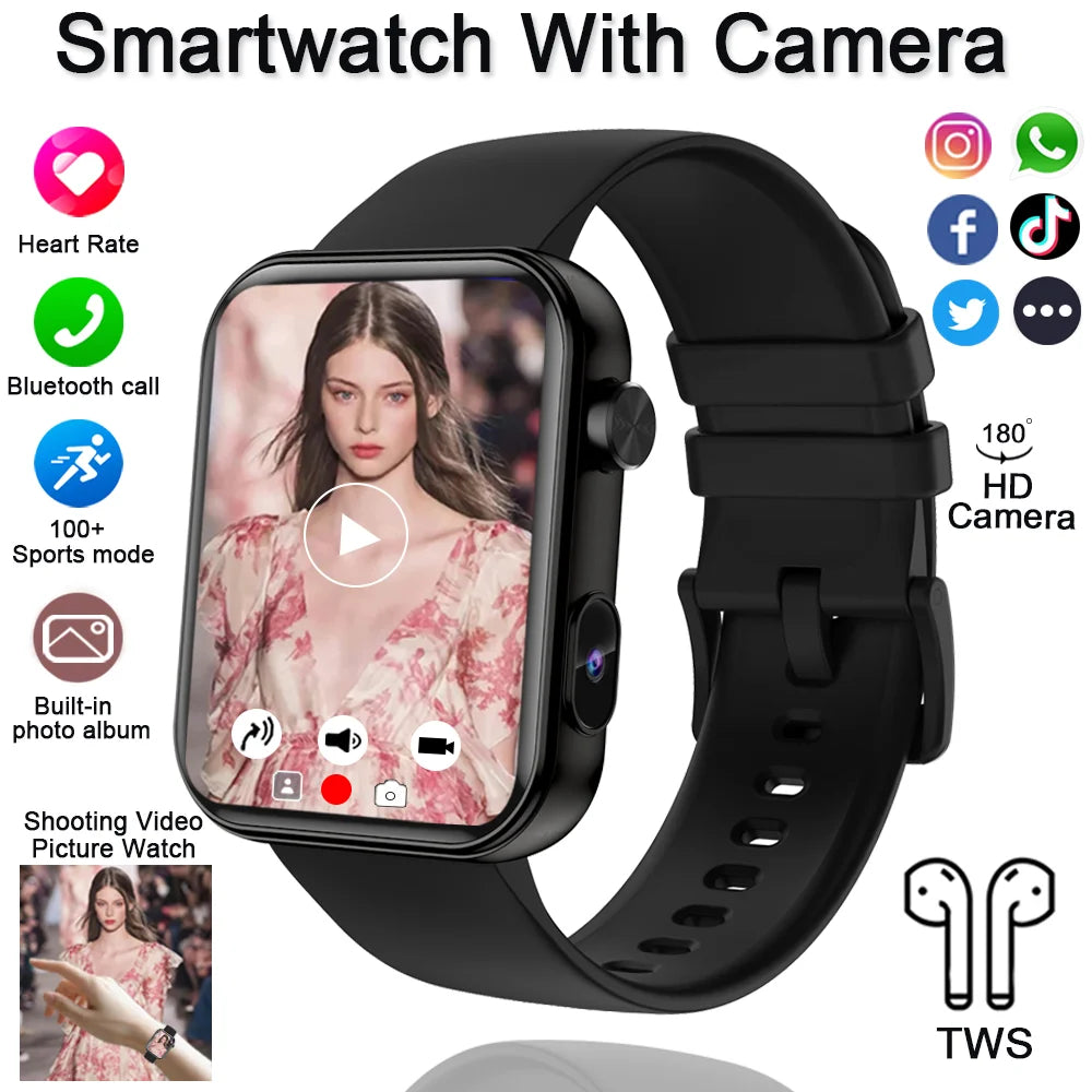 2025 New Smart Watch with Camera Record Videos Sync Phone Camera Large Memory Dynamic Video Dial Music Bluetooth Call Smartwatch