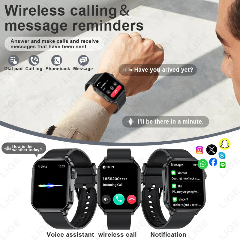 LIGE Original Smart Watch for Men Women Wireless Call Voice Assistant Health Fitness Tracker Waterproof Multi Sport Mode Watches