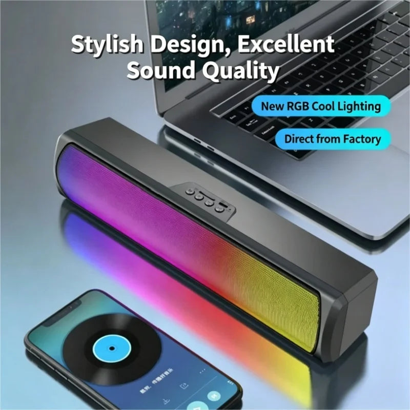 Q4 RGB Color Light Bluetooth Speaker High-Quality Powerful Bass Computer Speaker Long Bar Shape Sound System for Gaming And Musi