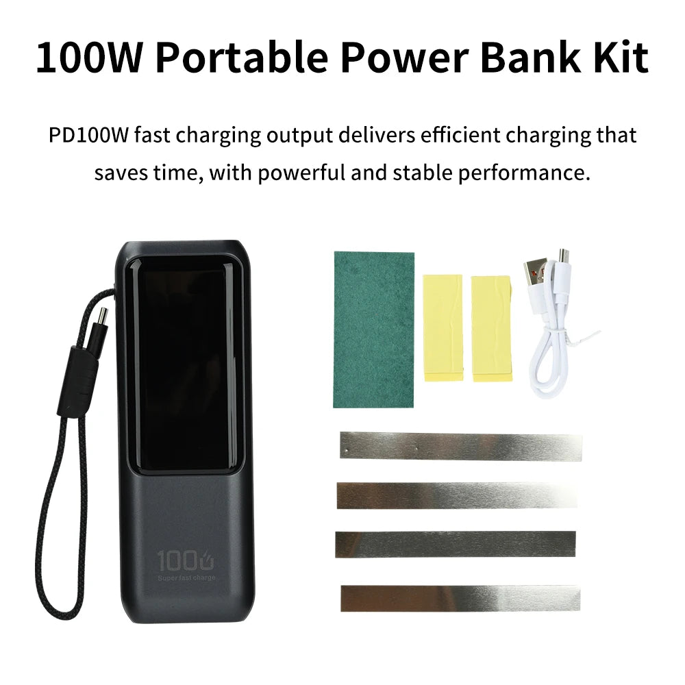 21700 Battery Case High-Power PD100W Fast Charging Power Bank DIY Kit 4-Cell Power Bank Housing with Built-in Cable