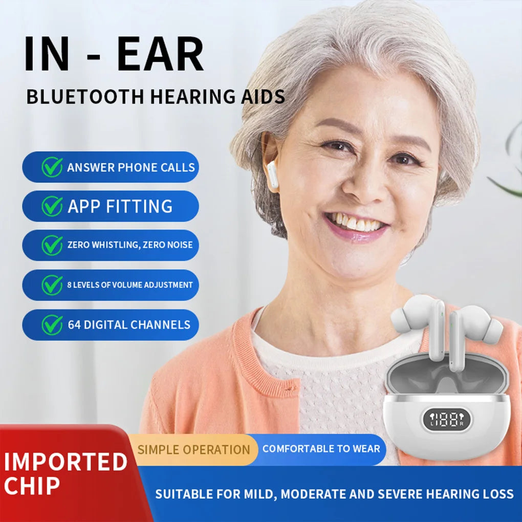 Hearing Aids Bluetooth-Compatible TWS Headphones HD Digital Display Hearing Sound Amplifier Touch with Charging Box for Seniors