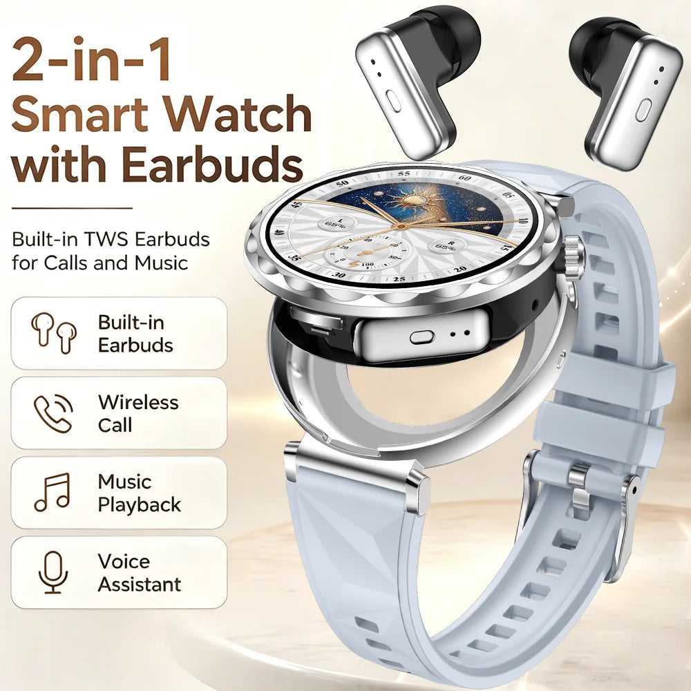2026 New TWS Smartwatch Earphone 2 In 1 Women Watches with Earbuds Strong Sound Effects Music Lover Waterproof Ladies Smartwatch