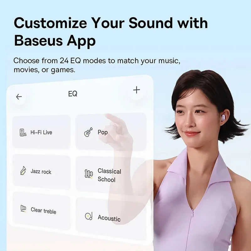 Baseus Bowie WM02s Earphones TWS Wireless Bluetooth 6.0 Headphones 36 Hours Long Battery Life Earbuds IPX5 Low Latency Headsset
