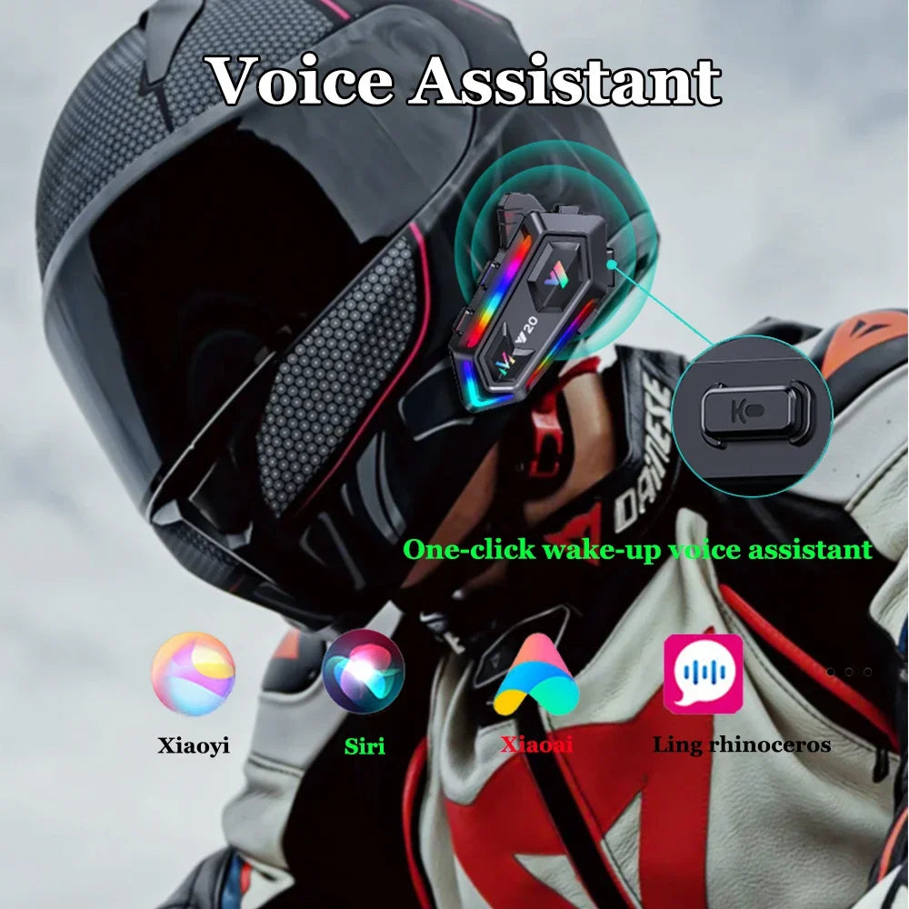 Y20 Motorcycle Helmet Bluetooth Headset BT5.3 Handsfree Call Wireless Noise Reduction Waterproof Headphone with RGB Light