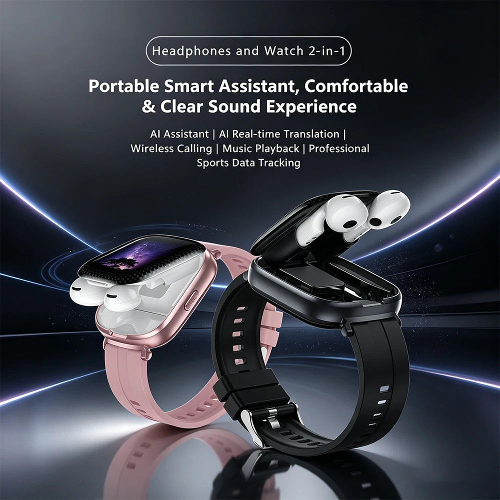 TWS 2 In 1 Smartwatch Earphones Sports Smart Watch Wireless Bluetooth Calling Health Monitor Fitness Record Watches With Headset