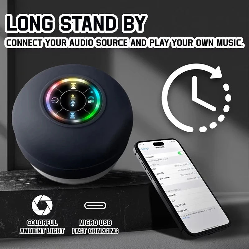 Bluetooth Speaker Portable Wireless Mini Stereo Sound LED Speaker With Suction Cup IPX4 Waterproof For Travel Outdoor Bathroom