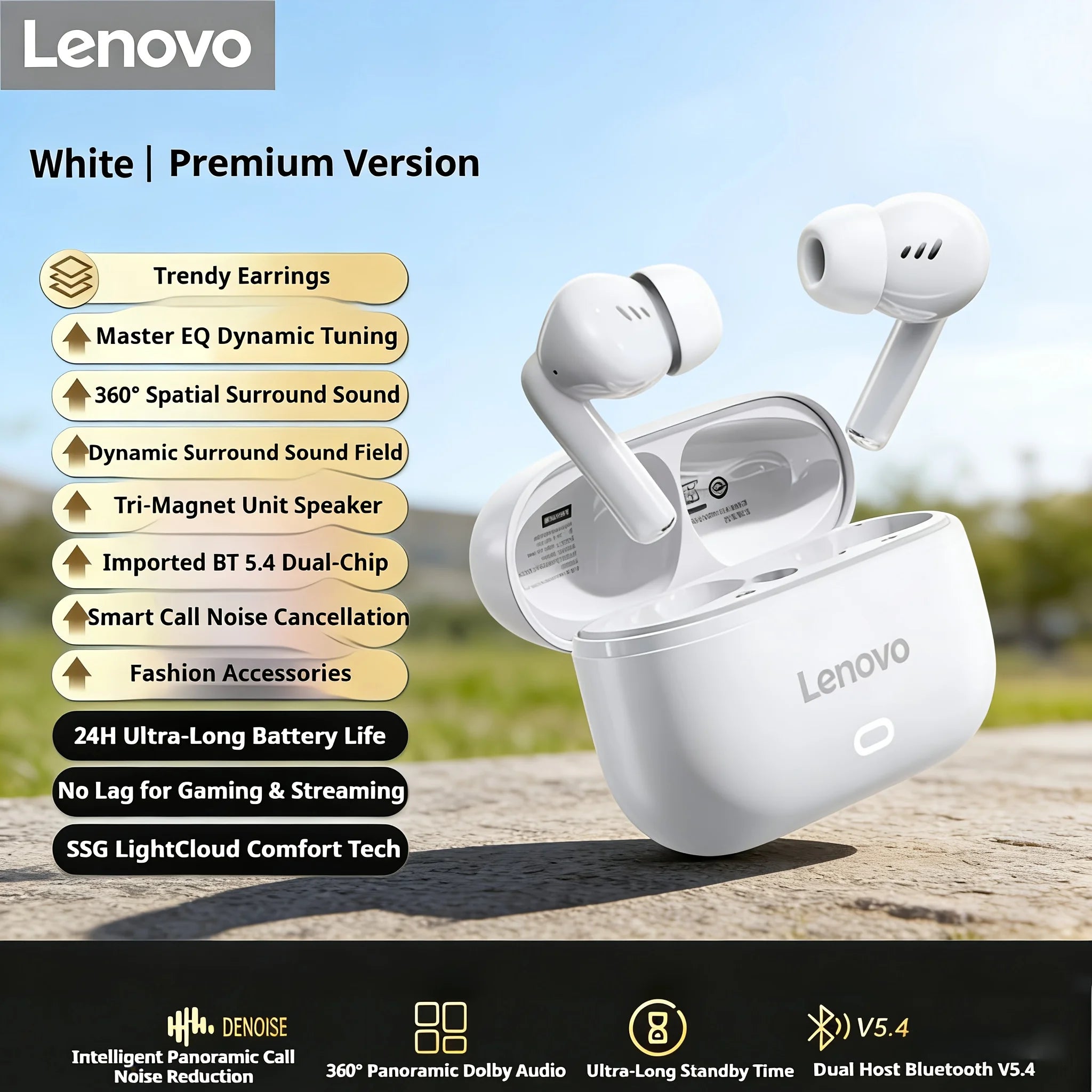Lenovo Bluetooth Earphones EA269 semi in ear wireless earbuds with long-lasting battery life for office/call/sports/music scenes