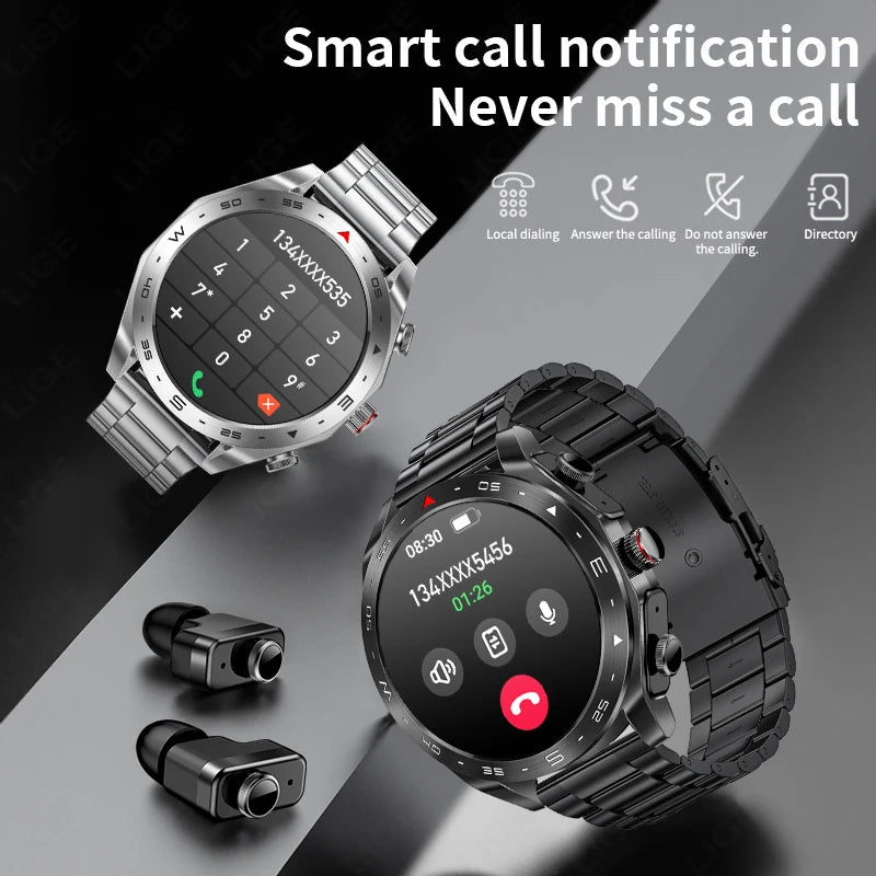Smart Watch with Earbuds 1.52 inch HD Screen Fitness Tracker Sleep Monitor Pedometer All-in-one Local Music TWS Music Smartwatch