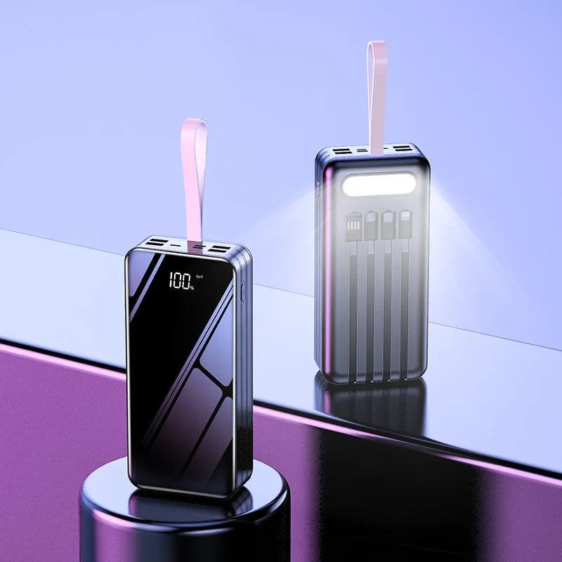 100000mAh Fast Charging Power Bank with Built-in Cable Large Capacity Digital Display Portable Charger