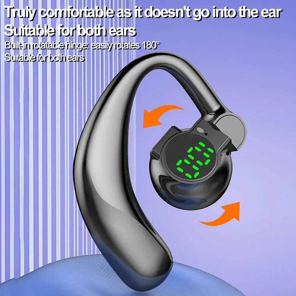 Bluetooth 5.4 Earphones Single Ear Earhooks Noise Cancelling Sports Headphones 360° Rotatable Wireless Earbud with Microphone