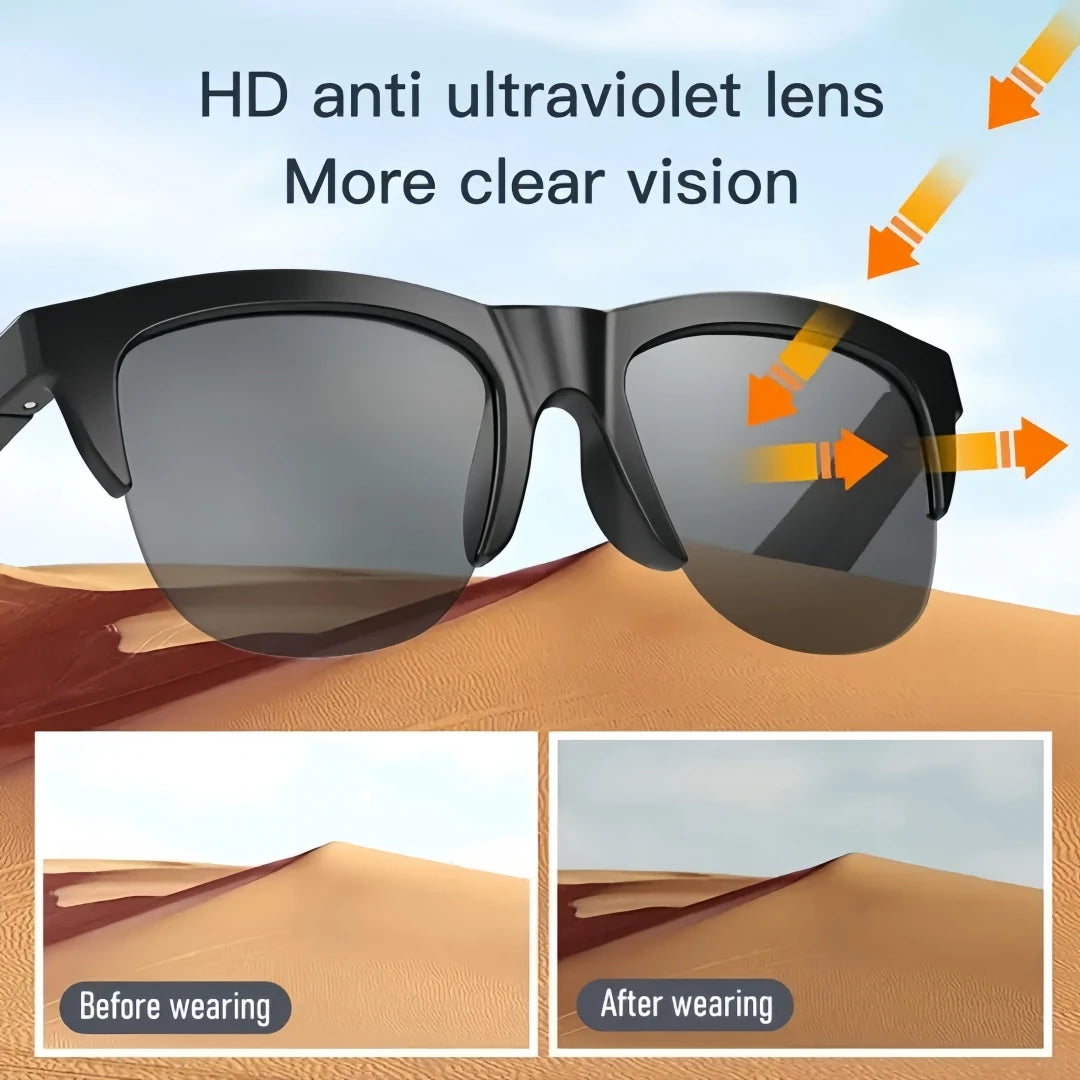 Smart Wireless V5.3 Sunglasses Multifunctional Glasses Wireless Calling Music Playback Outdoor Sports Headphones Rechargeable Hifi Sound Quality Hd Lens Black Technology Unisex Touch Control Long Battery Life Uv Protection