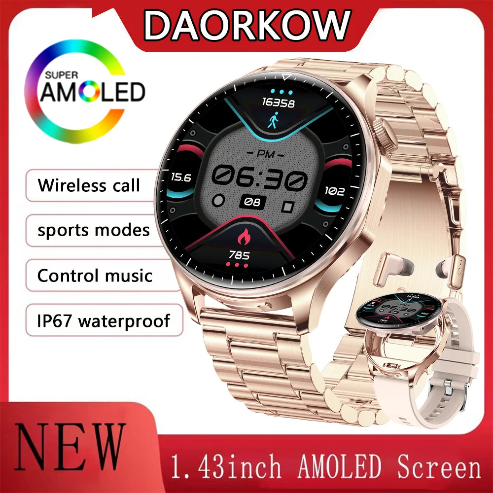 Smartwatch 1.43-inch AMOLED HDscreen 2-in-1 earphone model watch 100+sport AI noise reduction thinlight design health monitoring