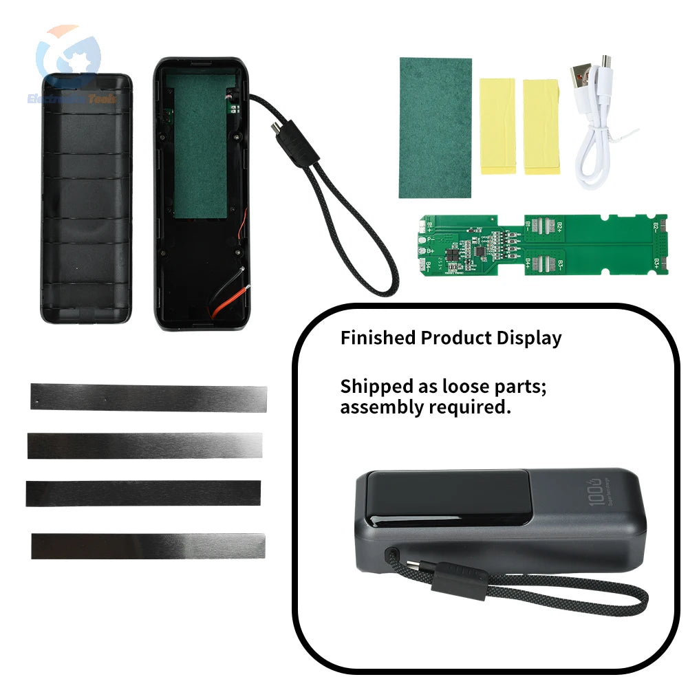 21700 Battery Case High-Power PD100W Fast Charging Power Bank DIY Kit 4-Cell Power Bank Housing with Built-in Cable
