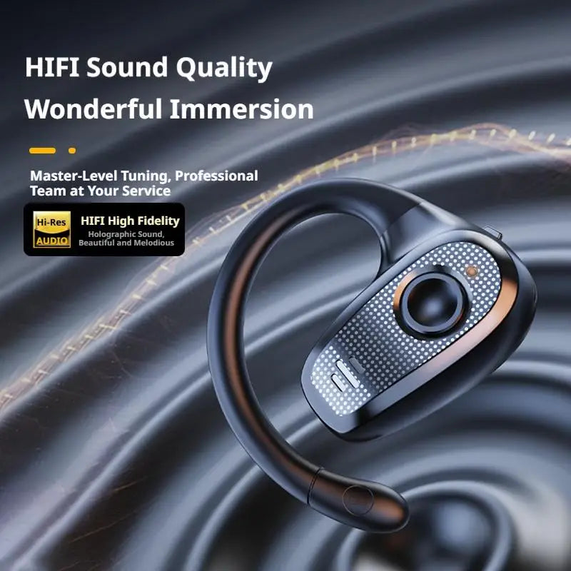 Open Ear Wireless Bluetooth Headset Ear-Hook Single Earbud Non In-Ear Sports Fitness Headphone Long Battery Life Earphone