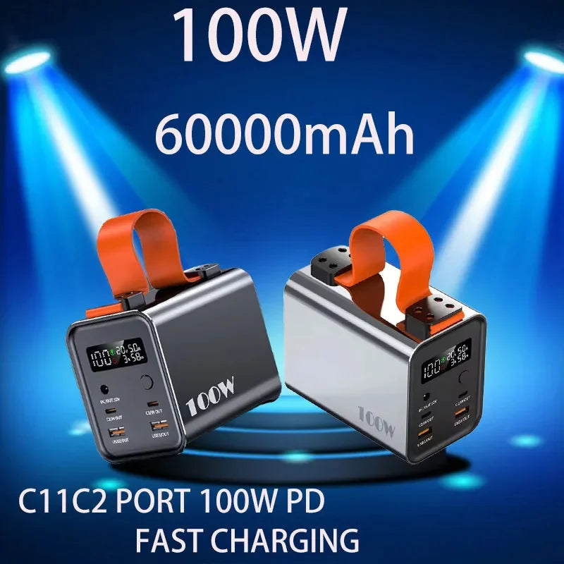 60000mAh 100W Portable Power Bank USB-C PD QC DC Fast Charging High Capacity External Battery Pack For Smart Phone Laptop