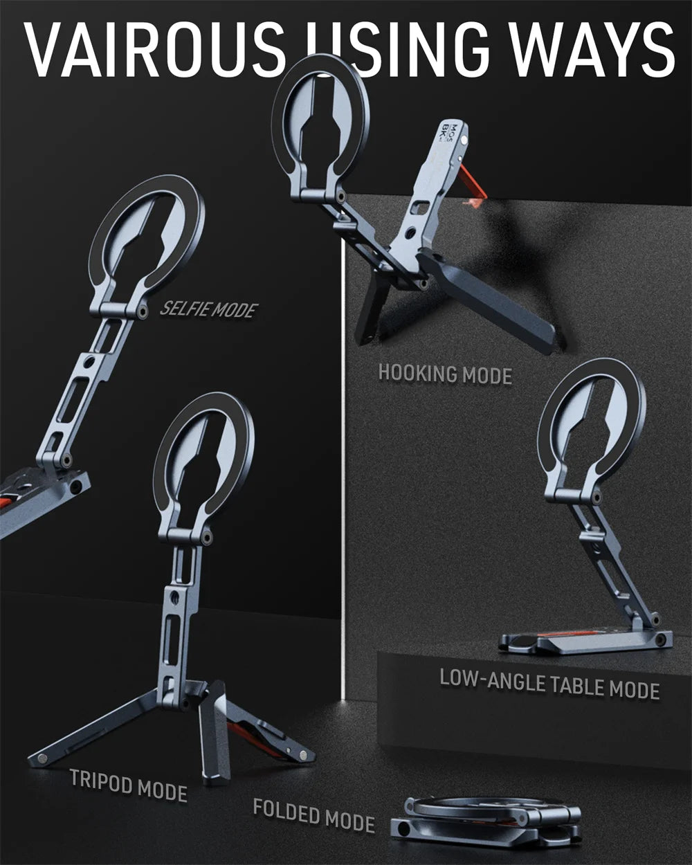 Foldable Magnetic Phone Tripod Stand With Hook Design Arca+Cold Shoe Aluminum Selfie Stick Tripod for IPhone/Android Travel