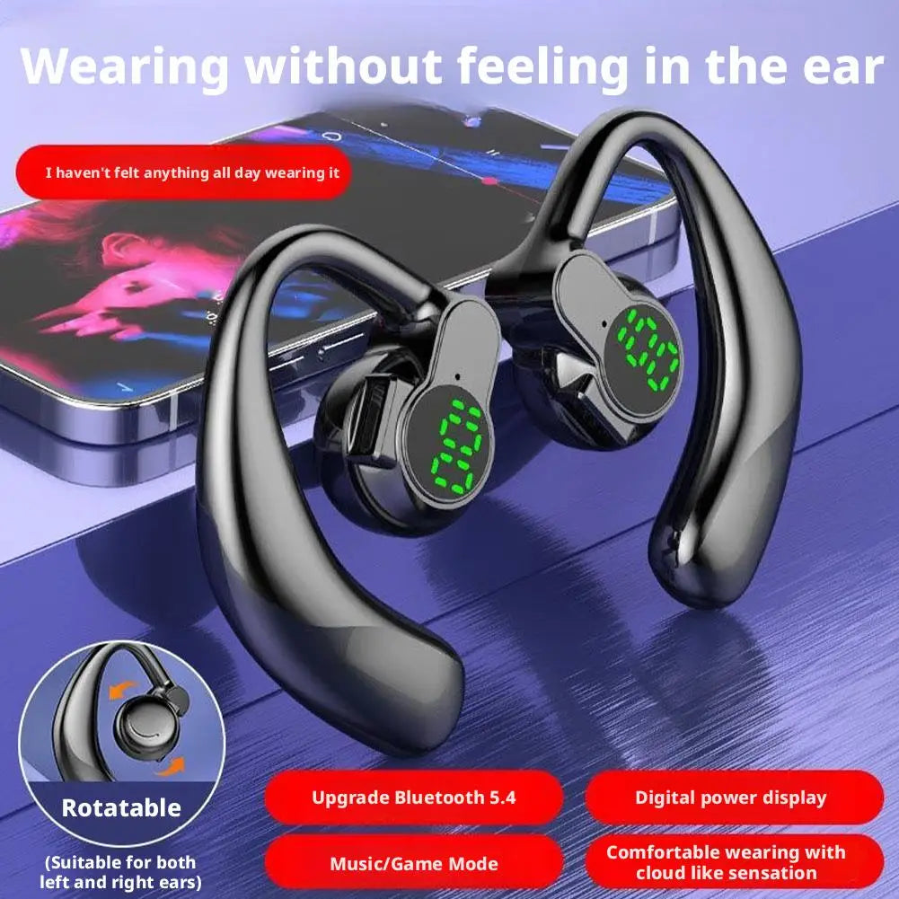 Bluetooth 5.4 Earphones Single Ear Earhooks Noise Cancelling Sports Headphones 360° Rotatable Wireless Earbud with Microphone