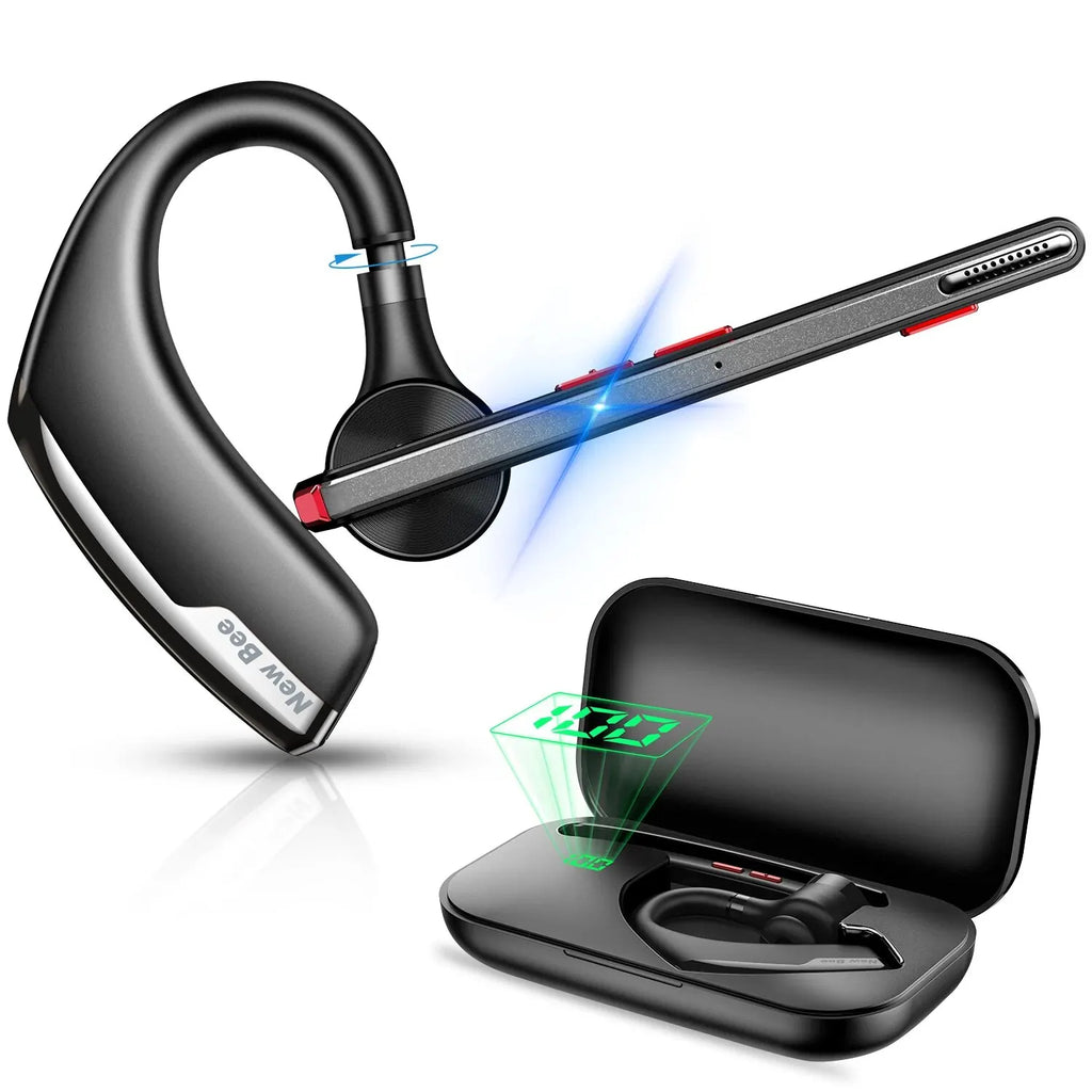 New Bee M51 Bluetooth 5.2 Wireless Headset Earphones Headphone with Dual-Mic CVC8.0 Noise Cancelling Handsfree Business Earbuds